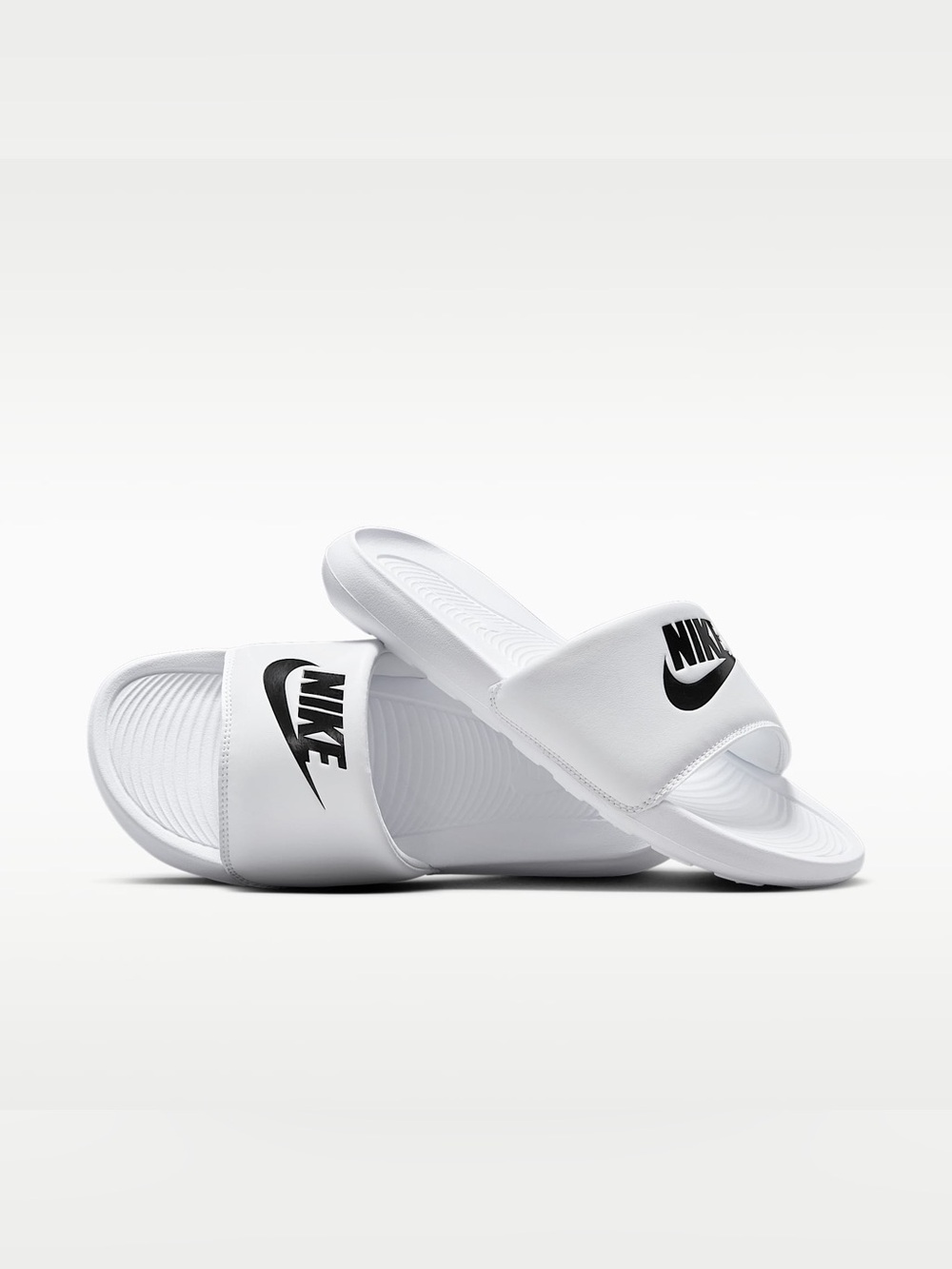 Nike White Slide Sandals with Black Logo